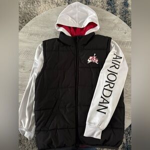 Air Jordan kids Black Puffer Vest Jacket with White Sleeves